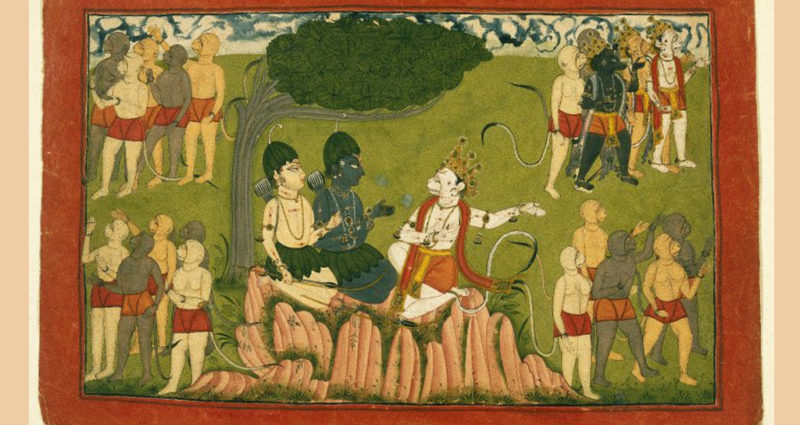 Rama_and_Lakshmana_Confer_with_Sugriva_about_the_Search_for_Sita_Page_from_a_Dispersed_Ramayana_Series-ramayan-desibantu